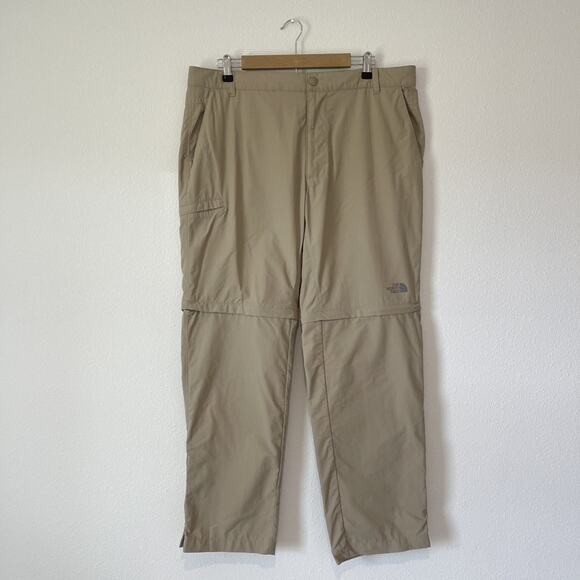 North Face Pants Mens 38 Khaki Convertible Hiking Outdoor Zip Off Nylon Regular - Picture 1 of 16